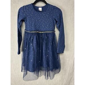 Hanna Andersson size 140 Girls 10 Navy Blue Gold Foil Star Tulle Dress